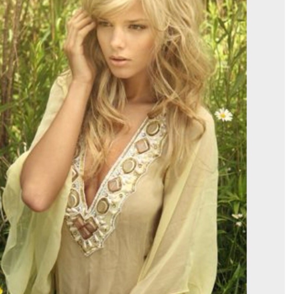 ✨Zeugari Sheer Silk Kaftan Swim Coverup, SzL,NWT